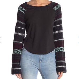 FREE PEOPLE Thermal Fairground Sweater, BLACK KNIT LONG SLEEVED TOP SWEATER S